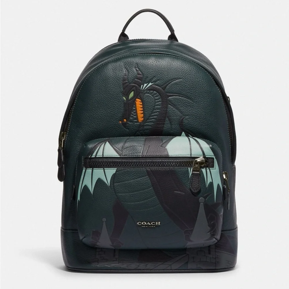 Disney X Coach West Backpack With Maleficent Dragon Motif CC043 NWT Pine Green